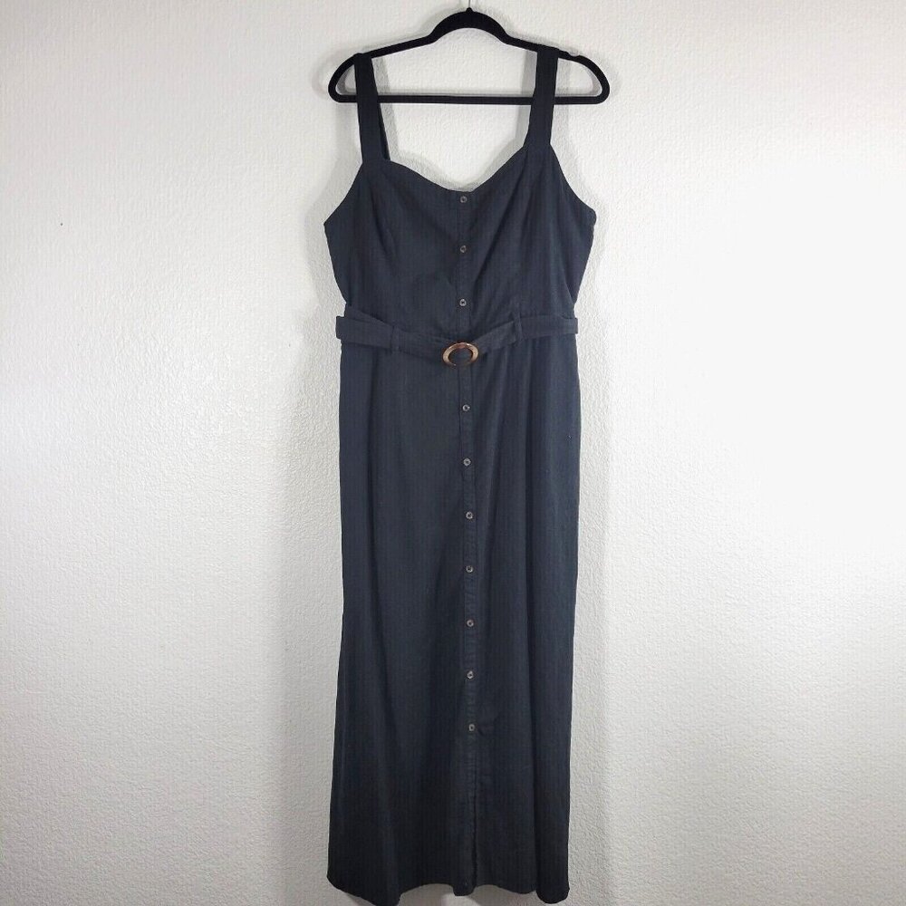 All Worthy McGrady Flax Linen Maxi Dress Women 16 Tall Black Minimalist Bohemian